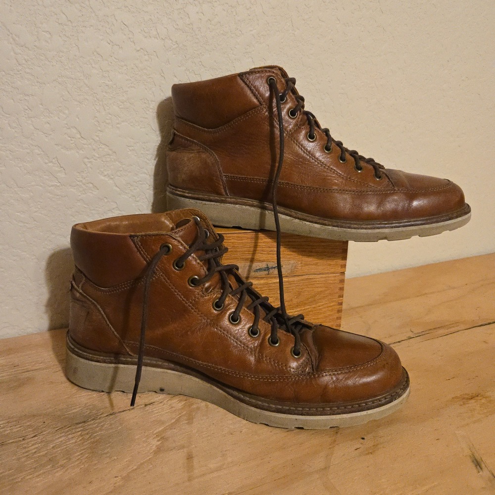 HELM Boots The Calistoga Size 9.5 Mens Brown Leather Lace Up Made In Brazil GUC